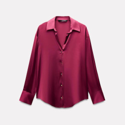 Nasya Satin Red Summer Long Sleeve Blouse