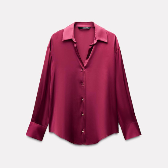 Nasya Satin Red Summer Long Sleeve Blouse Nasya Satin Red Summer Long Sleeve Blouse