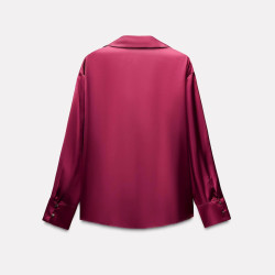 Nasya Satin Red Summer Long Sleeve Blouse