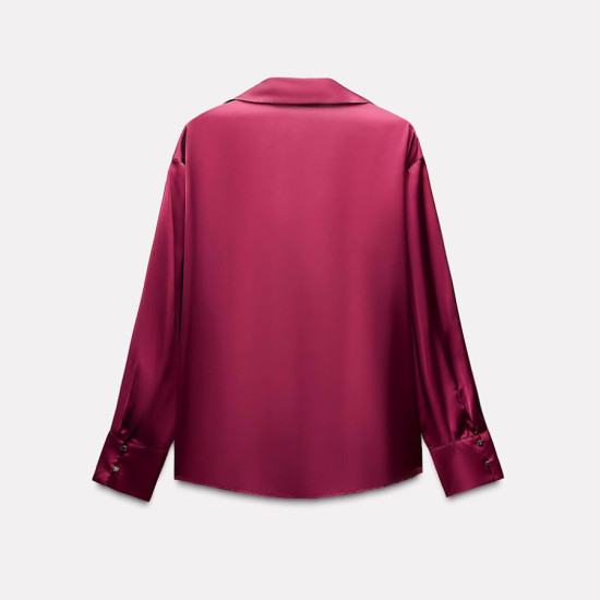 Nasya Satin Red Summer Long Sleeve Blouse Nasya Satin Red Summer Long Sleeve Blouse