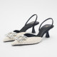 Lily White Colour Black Heel Summer Stilettos Women Shoes with Rhinestone