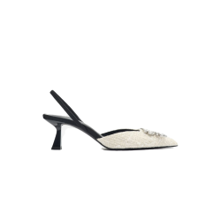 Lily White Colour Black Heel Summer Stilettos Women Shoes with Rhinestone