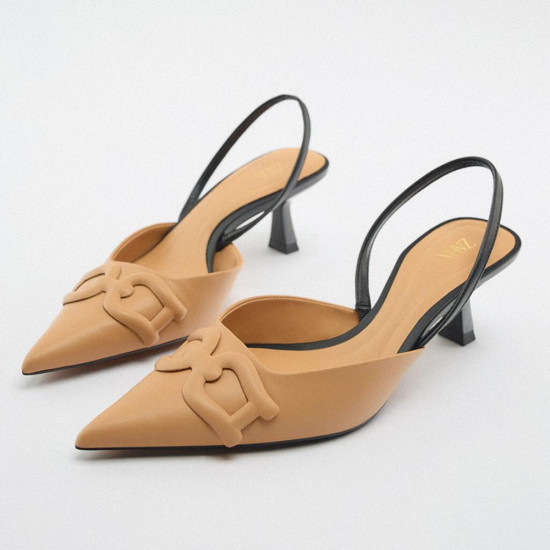 Dolly Khaki Colour Black Strap Summer Stilettos Women Shoes Dolly Khaki Colour Black Strap Summer Stilettos Women Shoes