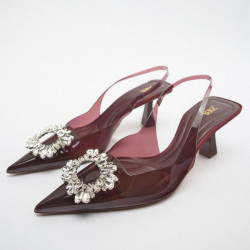 Marigold Pomegranate Red Stilettos Women Shoes With Rhinestone