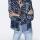 Bluebell Floral Patchwork Silk Satin Concealed Button Collared Long Sleeve Blouse
