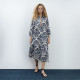 Maya Navy Blue Floral Summer Collared Puff Long Sleeve Dress