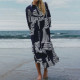 Hafsa Navy Blue Geometric Printed Long Sleeve Dress Hafsa Navy Blue Geometric Printed Long Sleeve Dress