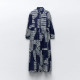 Hafsa Navy Blue Geometric Printed Long Sleeve Dress Hafsa Navy Blue Geometric Printed Long Sleeve Dress