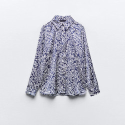 Sarah Blue Floral Satin Long Sleeve Blouse