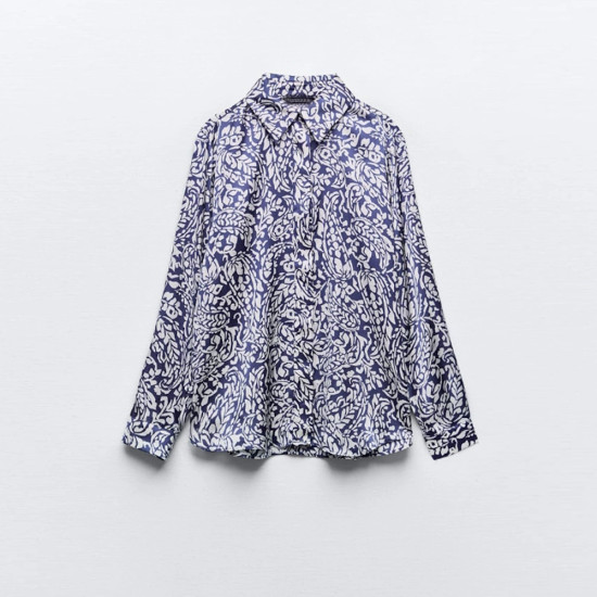 Sarah Blue Floral Satin Long Sleeve Blouse Sarah Blue Floral Satin Long Sleeve Blouse