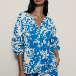 Hana Blue Summer Blend Floral Printed Shirt