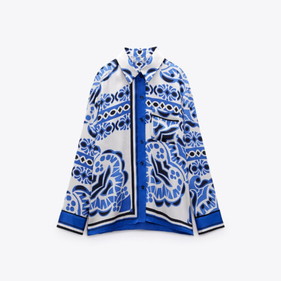 Elley new pocket trim lapel print shirt long sleeve blouse Elley new pocket trim lapel print shirt long sleeve blouse