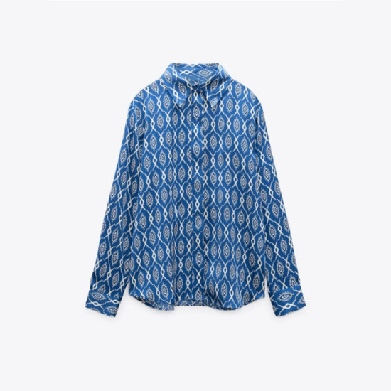 Ella Sapphire Geometry Blue Printed Long Sleeve Blouse Ella Sapphire Geometry Blue Printed Long Sleeve Blouse