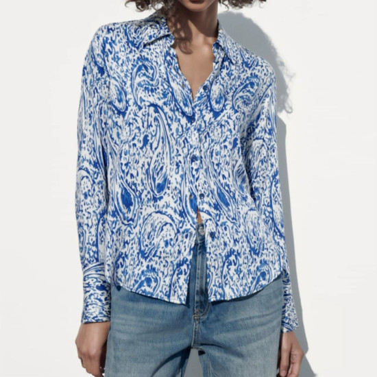 Azure Blossom Blue Printed Paisley Long Sleeve Blouse Azure Blossom Blue Printed Paisley Long Sleeve Blouse