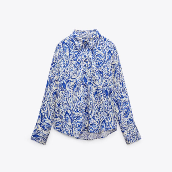 Azure Blossom Blue Printed Paisley Long Sleeve Blouse Azure Blossom Blue Printed Paisley Long Sleeve Blouse