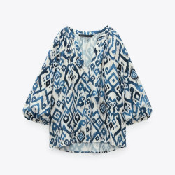 Dayangku Vintage Native Prints Loose Long Sleeve Blouse