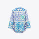 Aurora Blue Azure Printed Floral Geometric Long Sleeve Blouse Aurora Blue Azure Printed Floral Geometric Long Sleeve Blouse