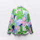 Betty Green Floral Silk Satin Collared Neckline Long Sleeve Blouse Betty Green Floral Silk Satin Collared Neckline Long Sleeve Blouse