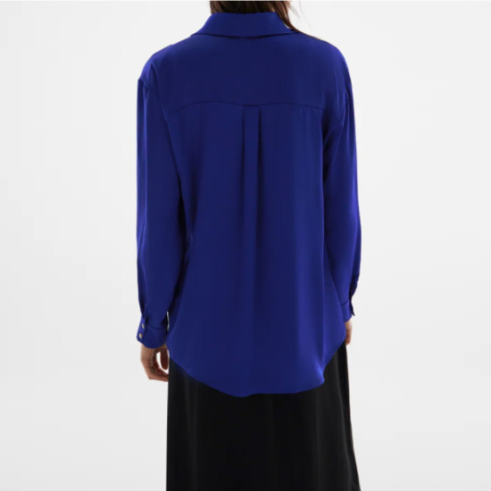 Hitomi Plain Silky Blouse - Azure Blue