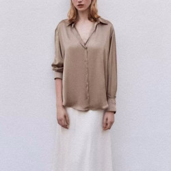 Cuddy Plain Soft Brown Long Sleeve Blouse