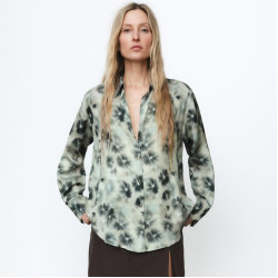 Naimah Green Floral Tie-Dye Long Sleeve Blouse