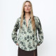 Naimah Silk Satin Green Floral Tie-Dye Long Sleeve Blouse