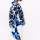 Bianca Blue Floral Printed Lapel Travel Long Sleeve Blouse