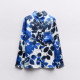 Bianca Blue Floral Printed Lapel Travel Long Sleeve Blouse