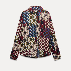 Emmy Collared Neckline Geometric Printed Long Sleeve Blouse