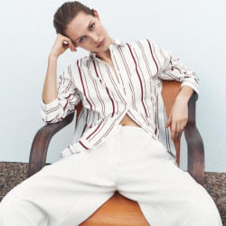 Tasya Red Stripe Poplin Long Sleeve Blouse