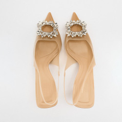 Marigold Beige Stilettos Women Shoes With Rhinestone
