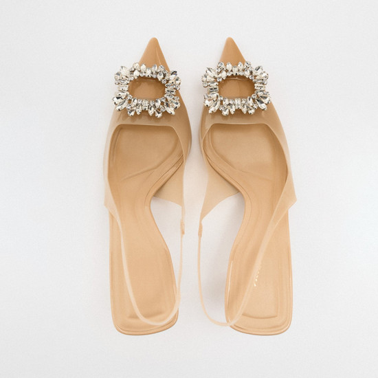 Marigold Beige Stilettos Women Shoes With Rhinestone Marigold Beige Stilettos Women Shoes With Rhinestone