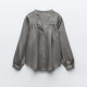 Amira Grey Pleated Laced Long Sleeve Blouse Amira Grey Pleated Laced Long Sleeve Blouse