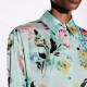 Sofia Satin Mint Green Floral Design Collared Neckline Long Sleeve Blouse