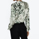 Sunmi Paisley Silver Green Silk Satin Floral Collared Breast Pocket Long Sleeve Blouse