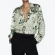 Sunmi Paisley Silver Green Silk Satin Floral Collared Breast Pocket Long Sleeve Blouse Sunmi Paisley Silver Green Silk Satin Floral Collared Breast Pocket Long Sleeve Blouse