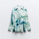 Leyna Tie-Dye Green V-neckline Collared Loose Long Sleeve Blouse Leyna Tie-Dye Green V-neckline Collared Loose Long Sleeve Blouse