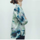 Leyna Tie-Dye Green V-neckline Collared Loose Long Sleeve Blouse Leyna Tie-Dye Green V-neckline Collared Loose Long Sleeve Blouse