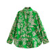 Dina Green Floral Collared Neckline Cuff Wrist Long Sleeve Blouse Dina Green Floral Collared Neckline Cuff Wrist Long Sleeve Blouse