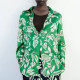 Dina Green Floral Collared Neckline Cuff Wrist Long Sleeve Blouse Dina Green Floral Collared Neckline Cuff Wrist Long Sleeve Blouse