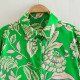 Dina Green Floral Collared Neckline Cuff Wrist Long Sleeve Blouse Dina Green Floral Collared Neckline Cuff Wrist Long Sleeve Blouse