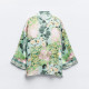 Aqila Green Pink Soft Silk Satin Floral Collared Neckline Wide Wrist Long Sleeve Blouse Aqila Green Pink Soft Silk Satin Floral Collared Neckline Wide Wrist Long Sleeve Blouse