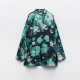 Adelia Green Floral Satin Collared Neckline Korean Silk Long Sleeve Cuff Wrist Blouse Adelia Green Floral Satin Collared Neckline Korean Silk Long Sleeve Cuff Wrist Blouse
