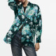 Adelia Green Floral Satin Collared Neckline Korean Silk Long Sleeve Cuff Wrist Blouse Adelia Green Floral Satin Collared Neckline Korean Silk Long Sleeve Cuff Wrist Blouse