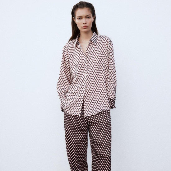 Najma Geometric Pink Long Sleeve Blouse