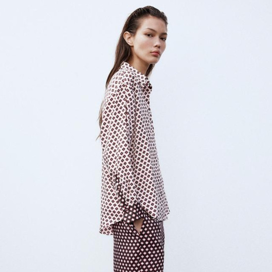 Najma Geometric Pink Long Sleeve Blouse