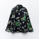 Elyza Black Floral Printed Silk Satin Collared Gold Button Long Sleeve Blouse Elyza Black Floral Printed Silk Satin Collared Gold Button Long Sleeve Blouse