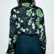 Elyza Black Floral Printed Silk Satin Collared Gold Button Long Sleeve Blouse 