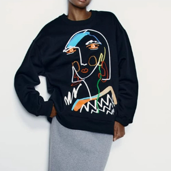 Brooke Black Printed Outerwear Long Sleeve Winter Sweater Brooke Black Printed Outerwear Long Sleeve Winter Sweater