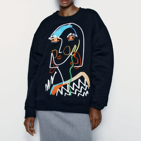 Brooke Black Printed Outerwear Long Sleeve Winter Sweater Brooke Black Printed Outerwear Long Sleeve Winter Sweater